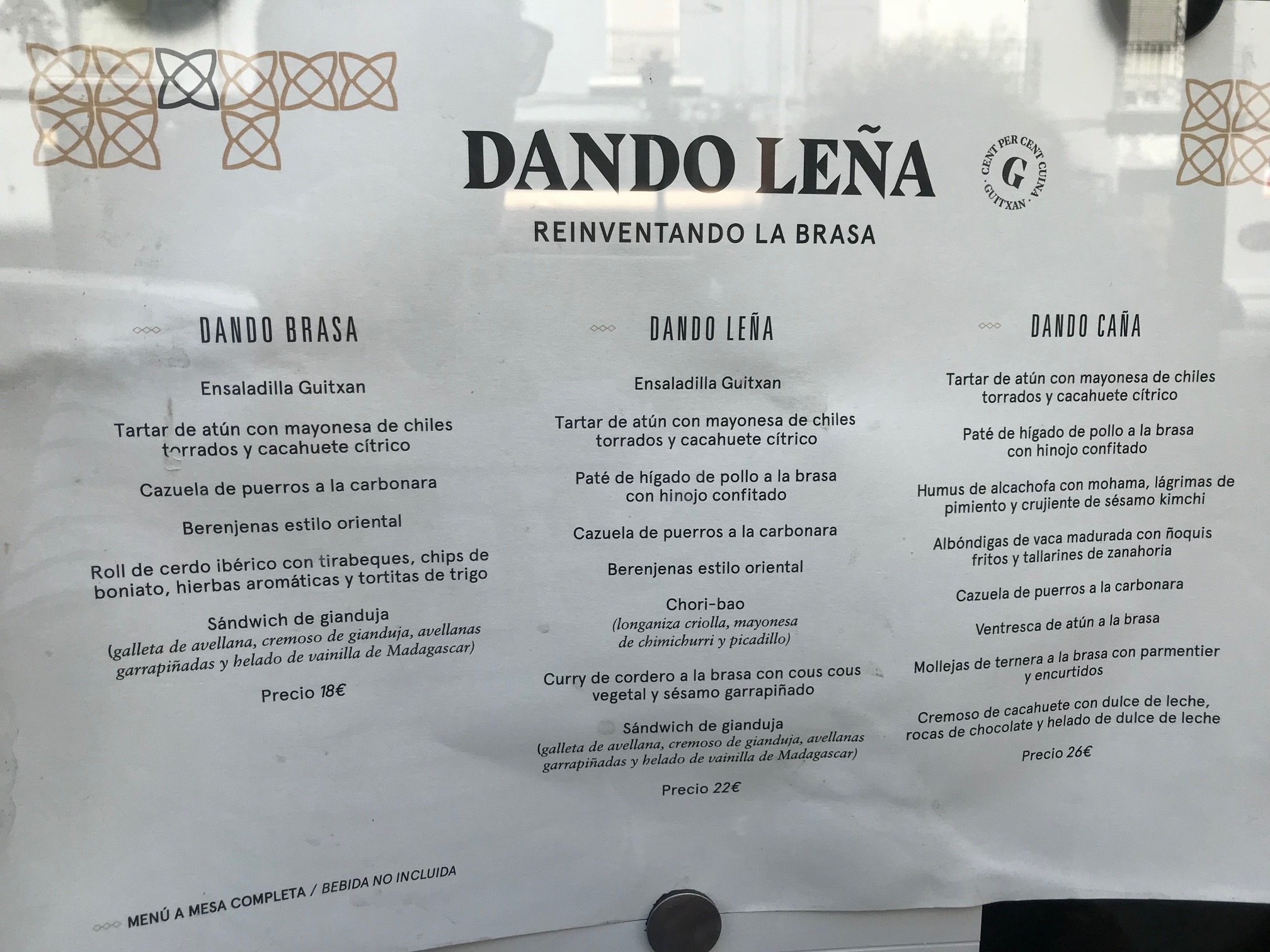 menús de Dando Leña, en Ruzafa